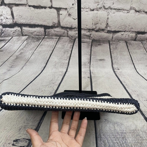 Talbots Clutch Handbag Paper Straw Striped Blue White Pineapple Print‎ Medium - Picture 5 of 10